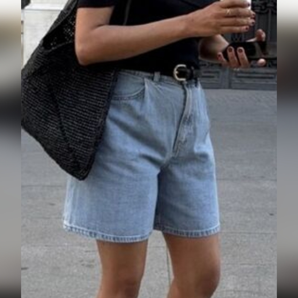 Vintage 90s High Waisted Bermuda Calvin Klein Women's Light Blue Denim Shorts